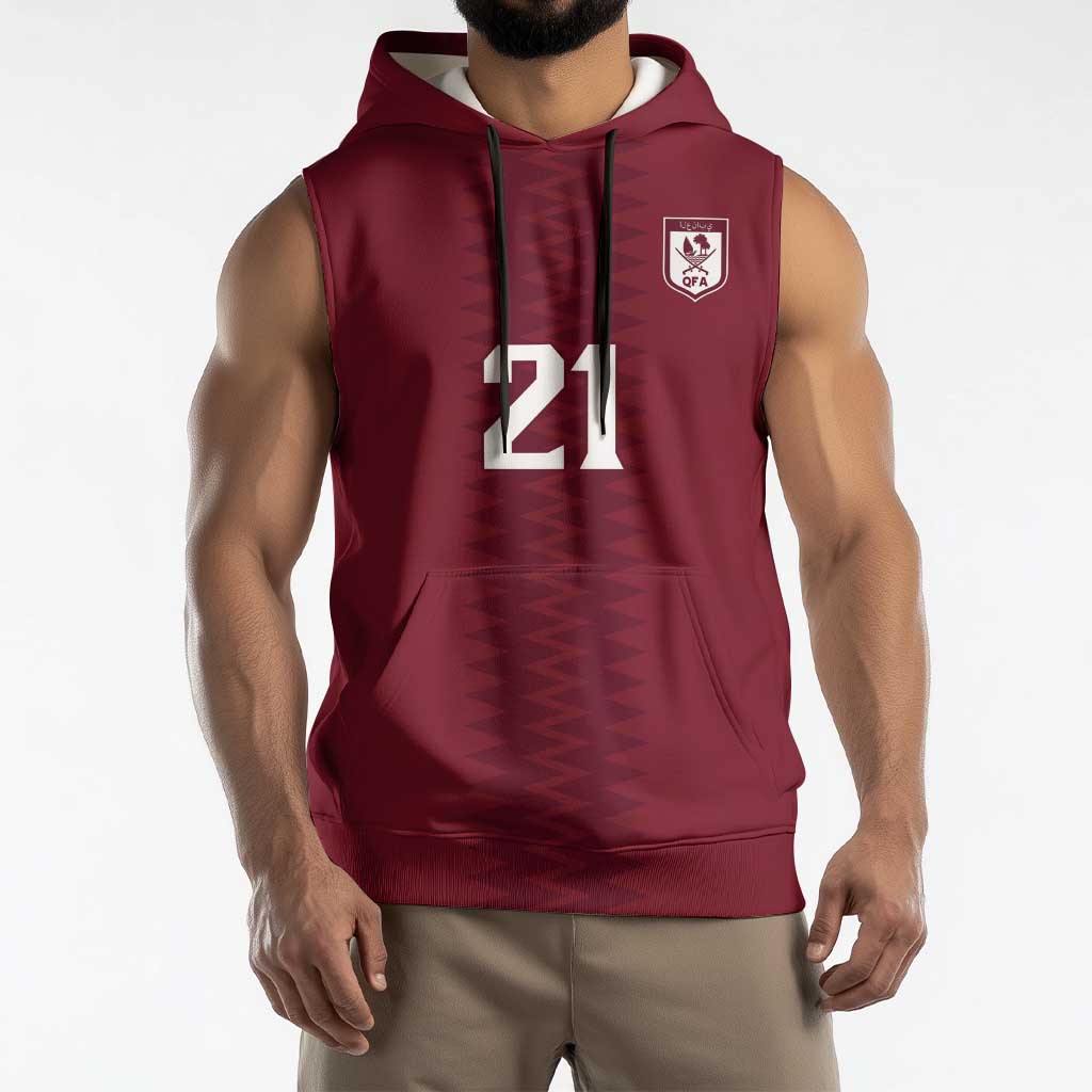 Qatar WC26 Custom Sleeveless Hoodie Maroon One Zigzag Pattern