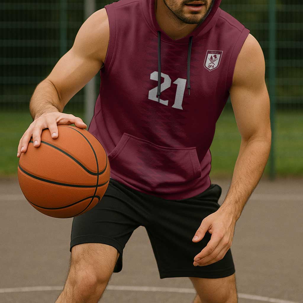 Qatar WC26 Custom Sleeveless Hoodie Maroon One Zigzag Pattern