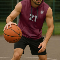 Qatar WC26 Custom Sleeveless Hoodie Maroon One Zigzag Pattern