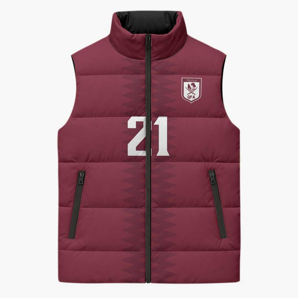Qatar WC26 Custom Sleeveless Puffer Jacket Maroon One Zigzag Pattern
