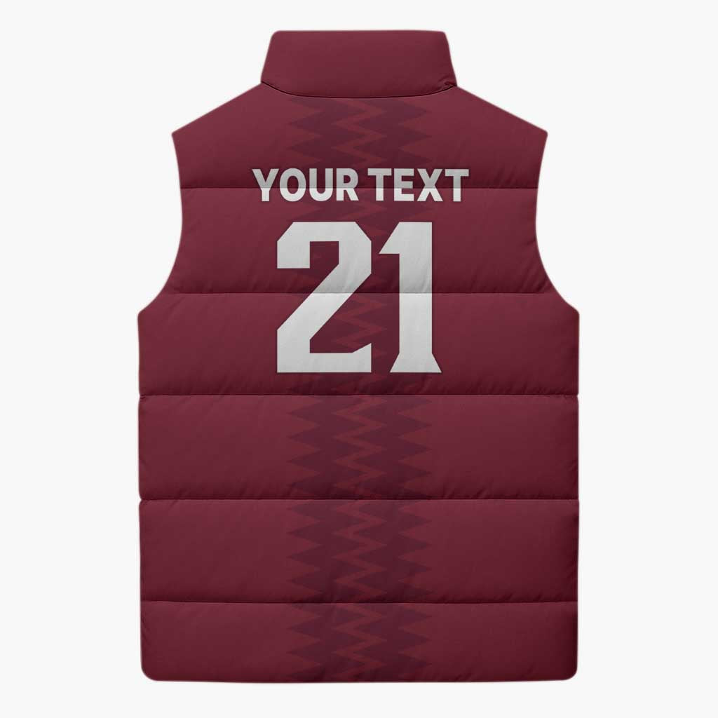 Qatar WC26 Custom Sleeveless Puffer Jacket Maroon One Zigzag Pattern