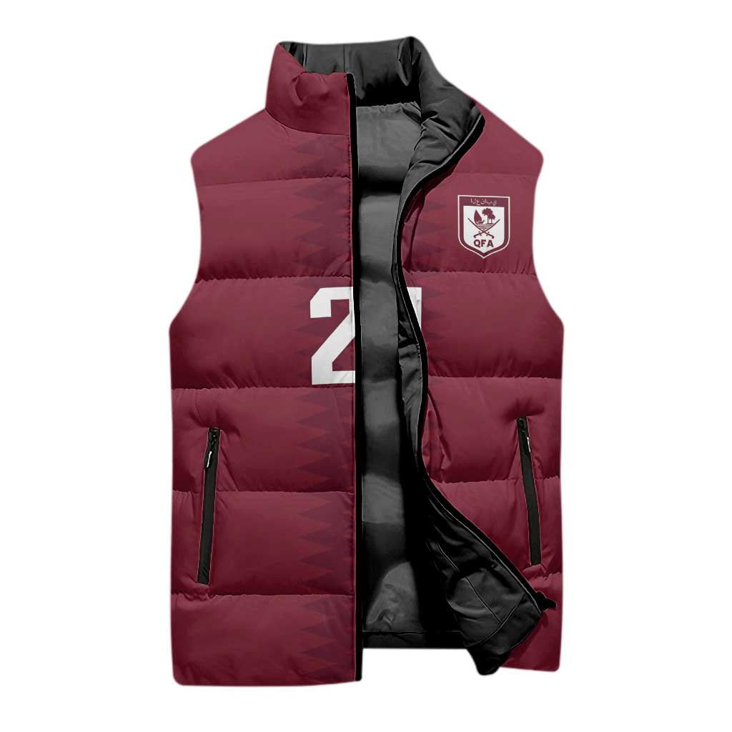 Qatar WC26 Custom Sleeveless Puffer Jacket Maroon One Zigzag Pattern