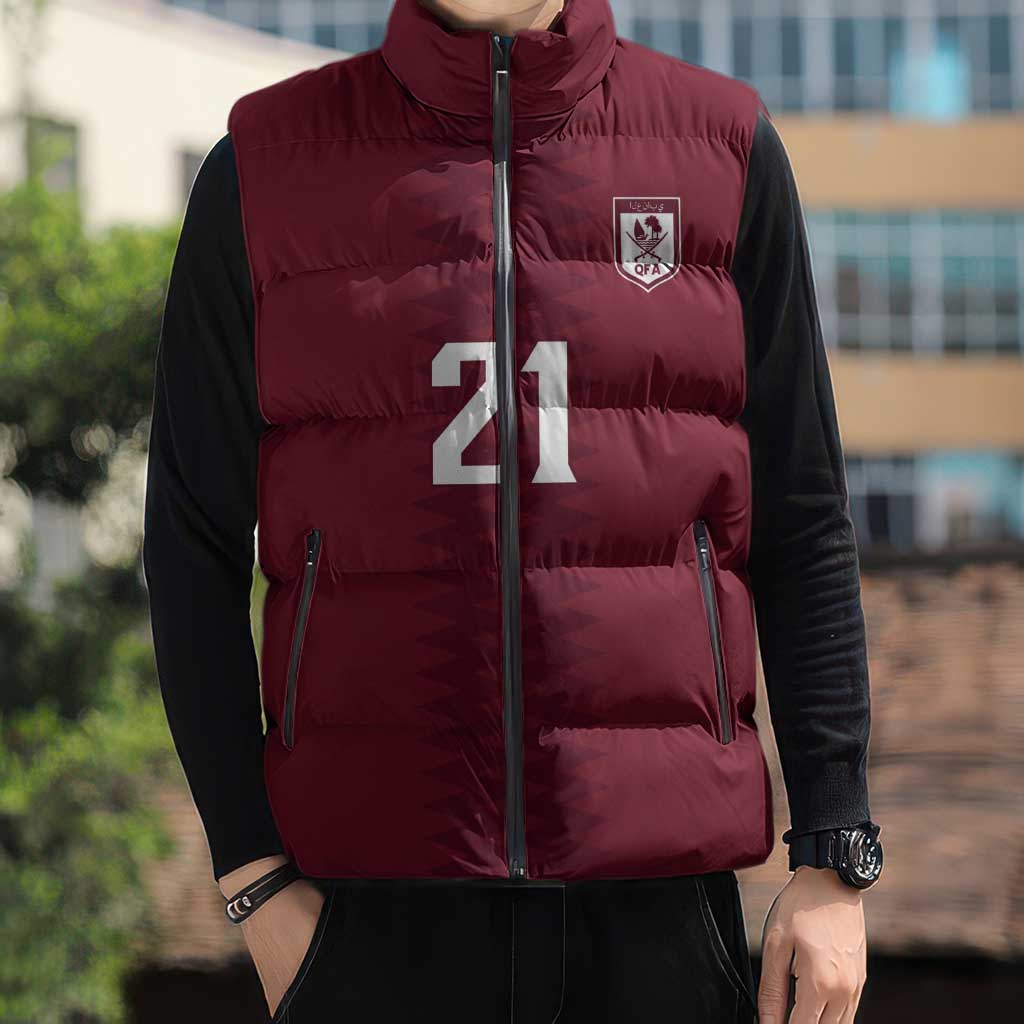 Qatar WC26 Custom Sleeveless Puffer Jacket Maroon One Zigzag Pattern