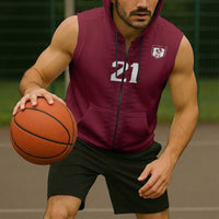 Qatar WC26 Custom Sleeveless Zip Hoodie Maroon One Zigzag Pattern