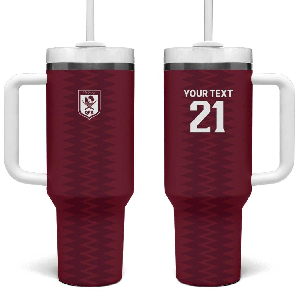 Qatar WC26 Custom Tumbler With Handle Maroon One Zigzag Pattern