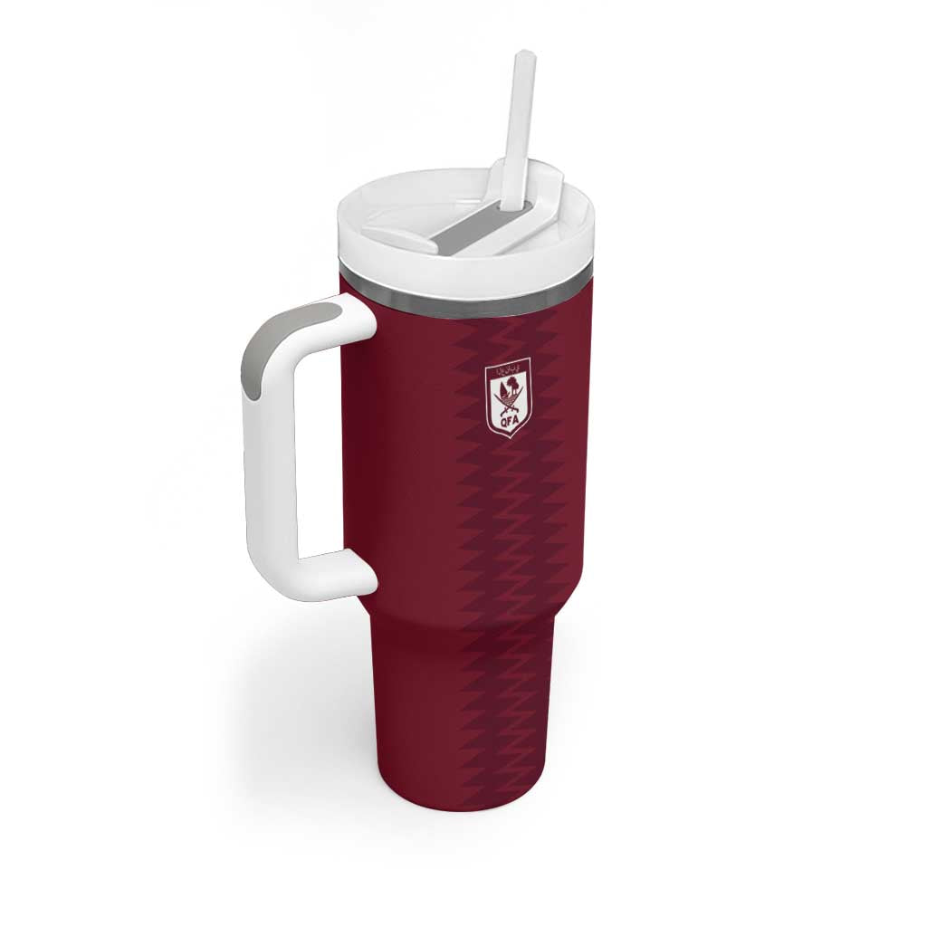 Qatar WC26 Custom Tumbler With Handle Maroon One Zigzag Pattern