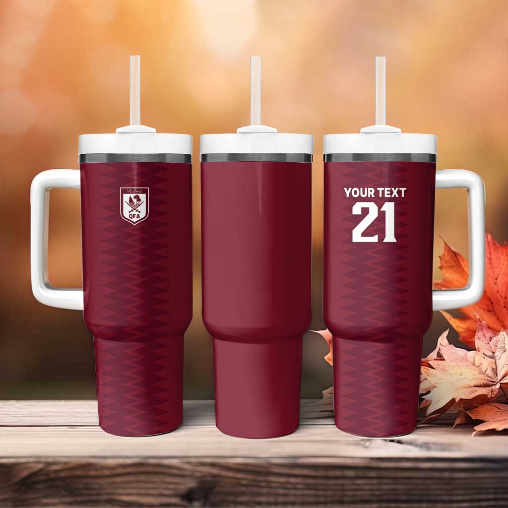 Qatar WC26 Custom Tumbler With Handle Maroon One Zigzag Pattern