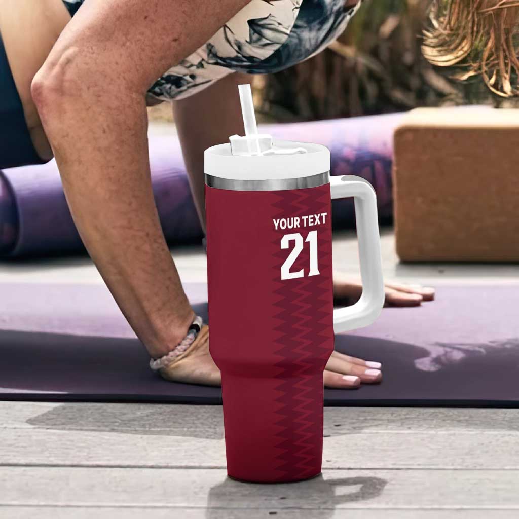 Qatar WC26 Custom Tumbler With Handle Maroon One Zigzag Pattern
