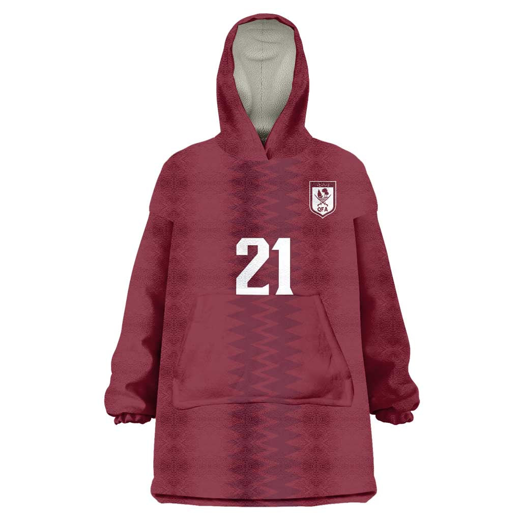 Qatar WC26 Custom Wearable Blanket Hoodie Maroon One Zigzag Pattern