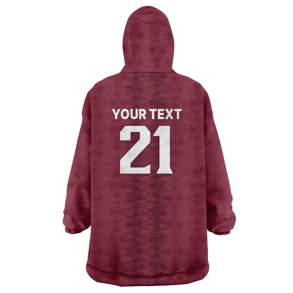 Qatar WC26 Custom Wearable Blanket Hoodie Maroon One Zigzag Pattern