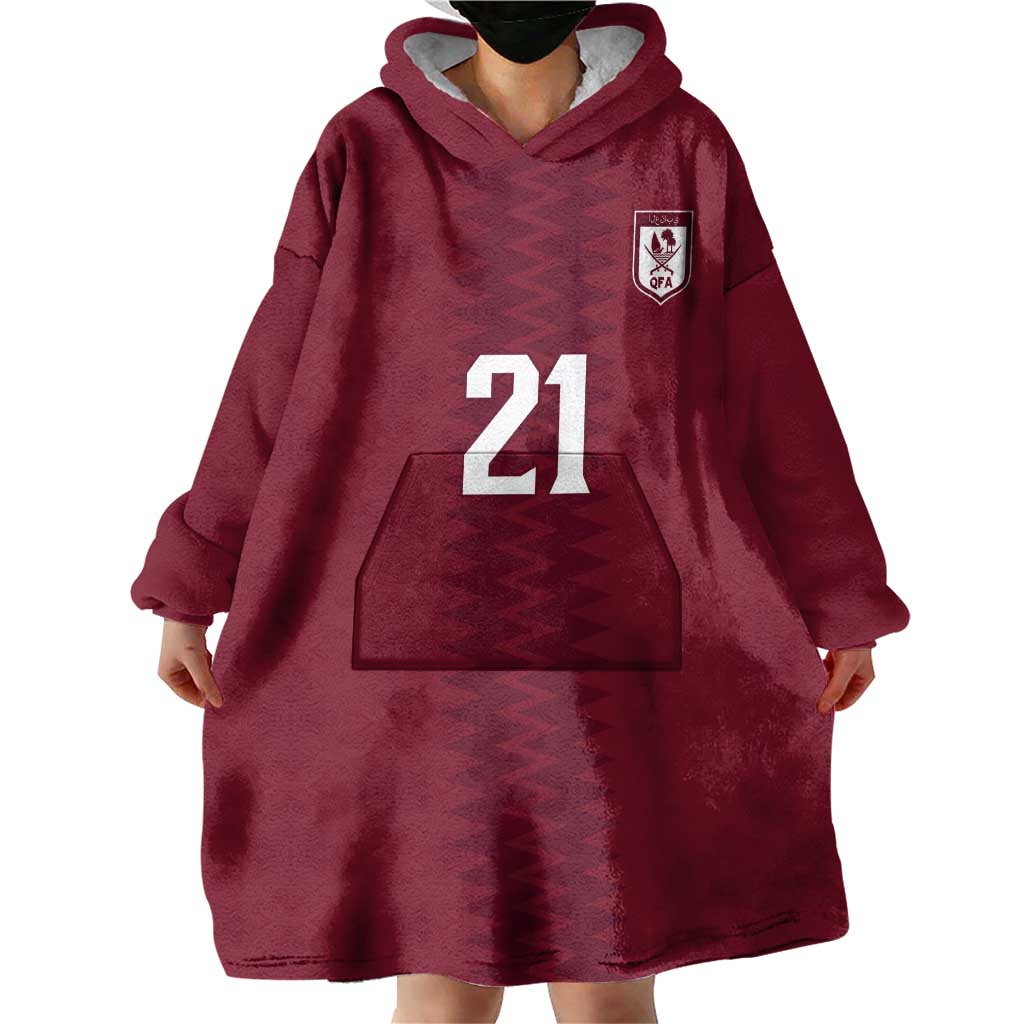 Qatar WC26 Custom Wearable Blanket Hoodie Maroon One Zigzag Pattern