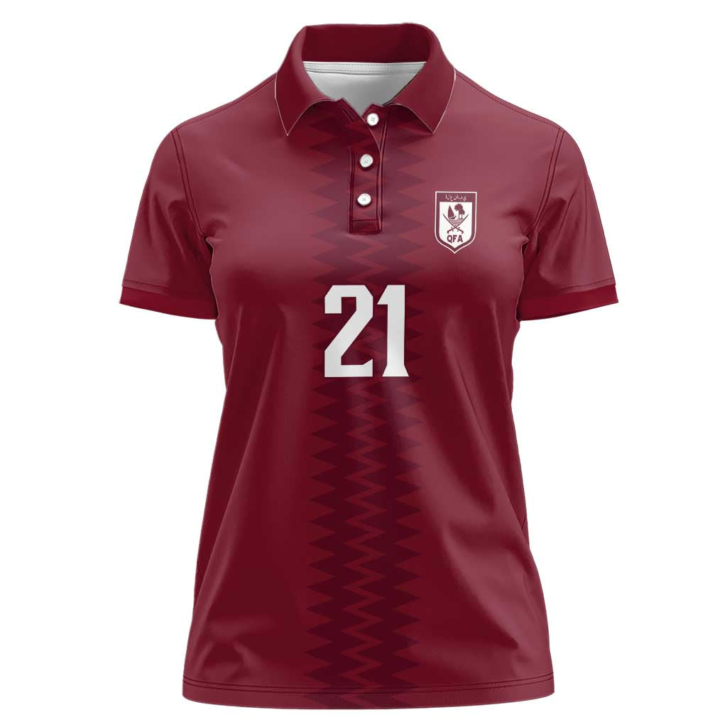 Qatar WC26 Custom Women Polo Shirt Maroon One Zigzag Pattern