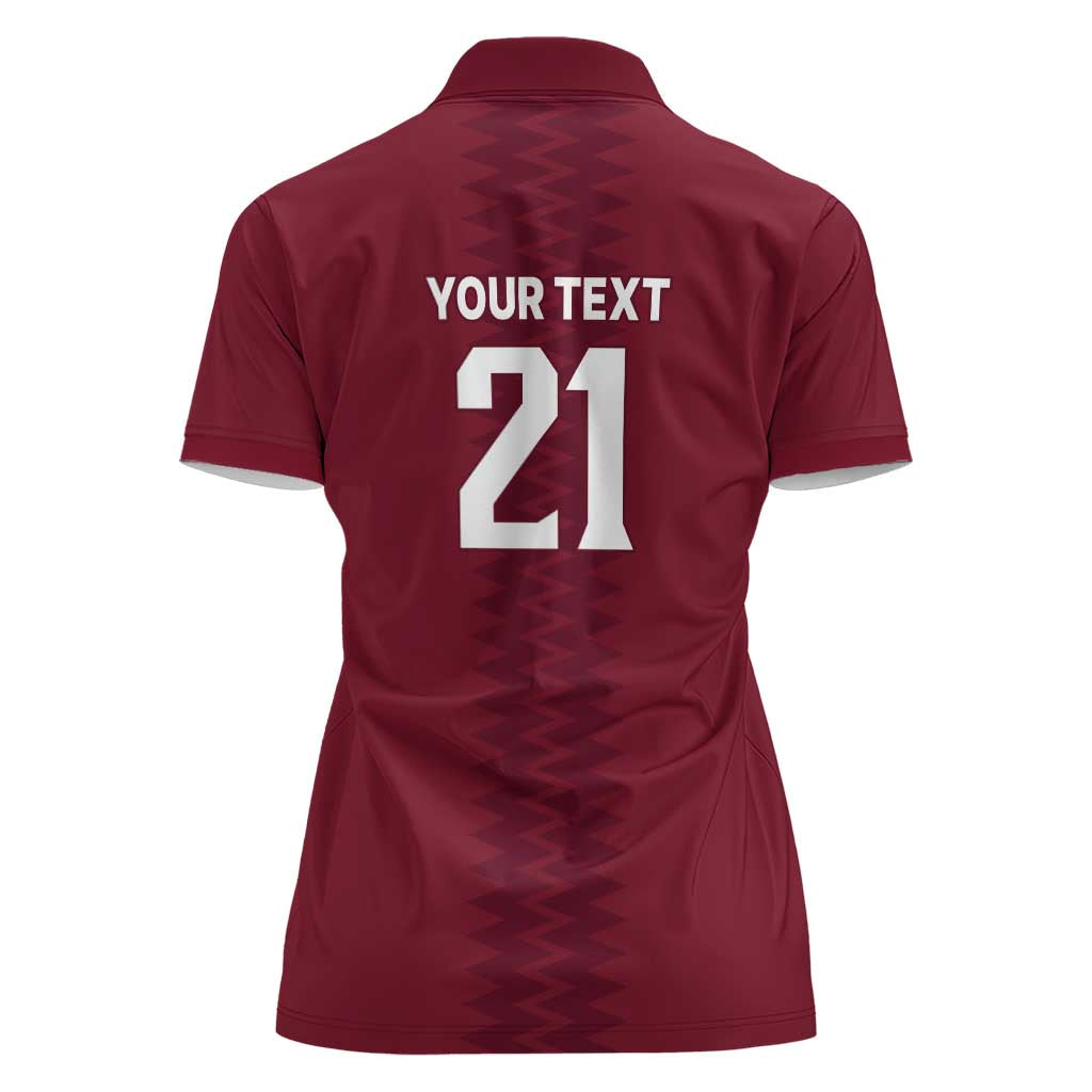 Qatar WC26 Custom Women Polo Shirt Maroon One Zigzag Pattern
