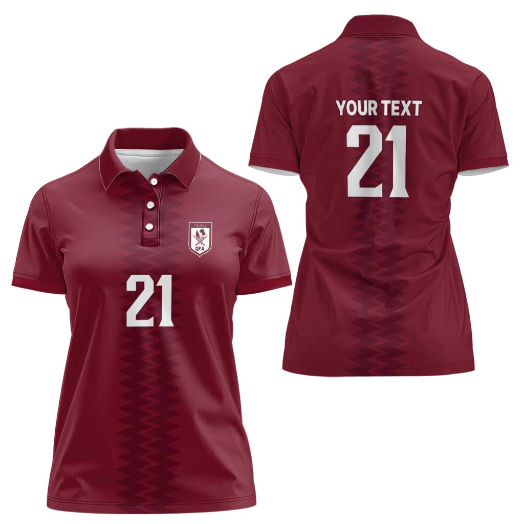 Qatar WC26 Custom Women Polo Shirt Maroon One Zigzag Pattern