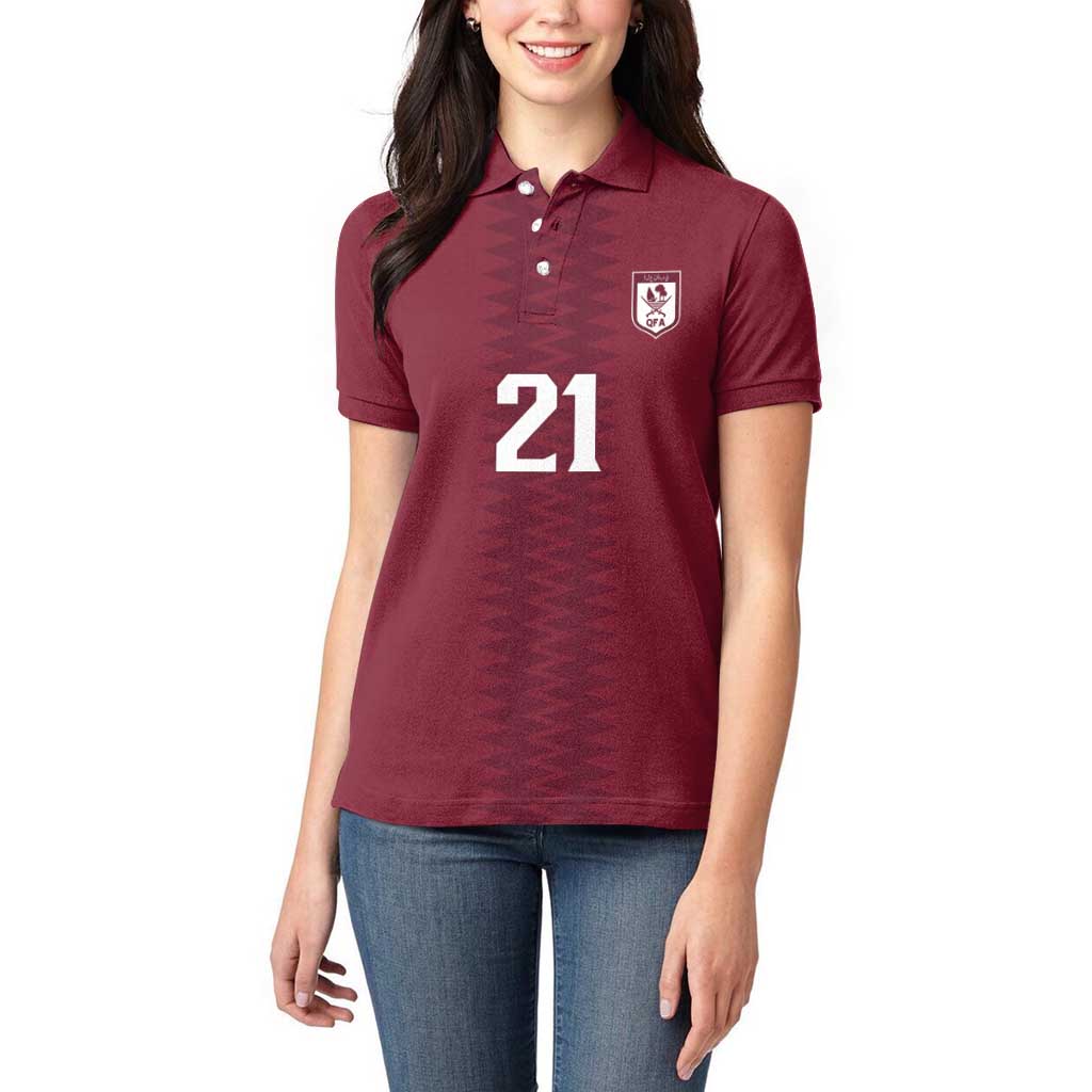 Qatar WC26 Custom Women Polo Shirt Maroon One Zigzag Pattern