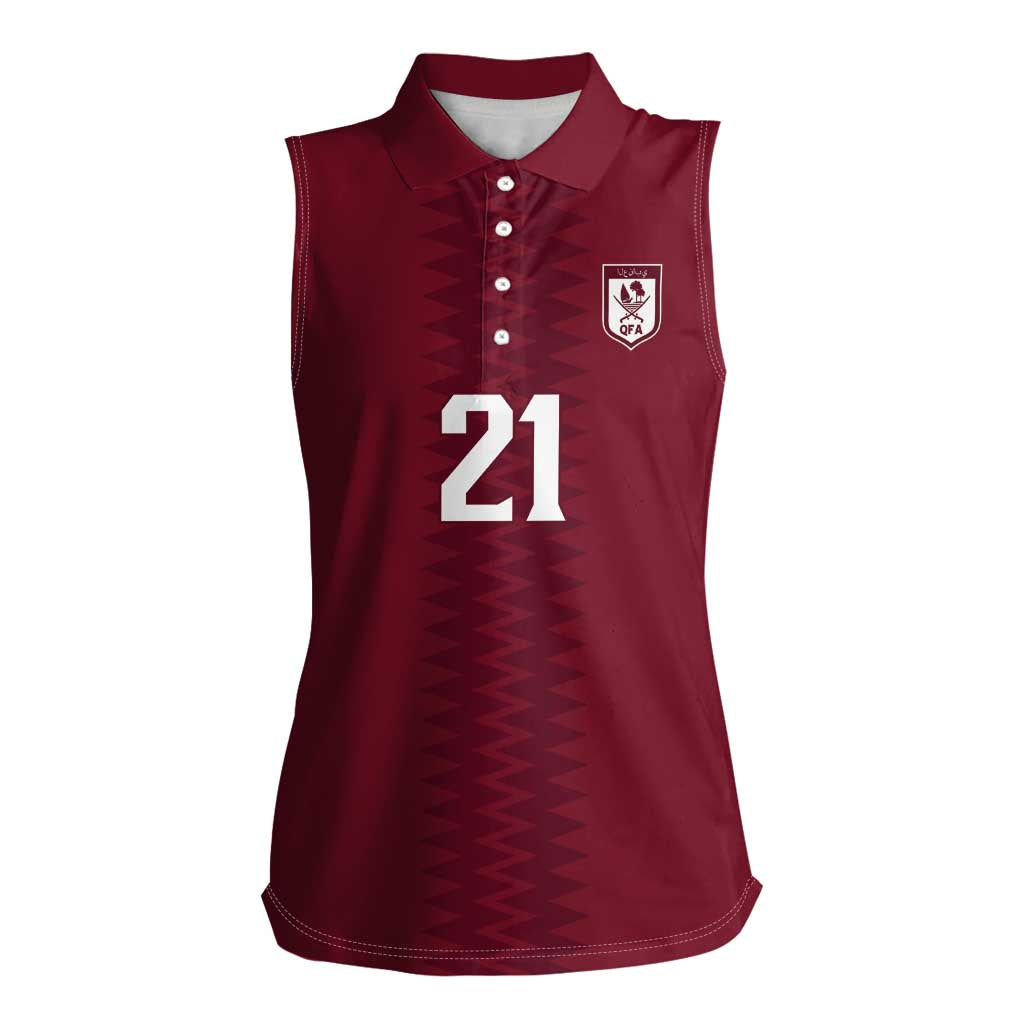 Qatar WC26 Custom Women Sleeveless Polo Shirt Maroon One Zigzag Pattern