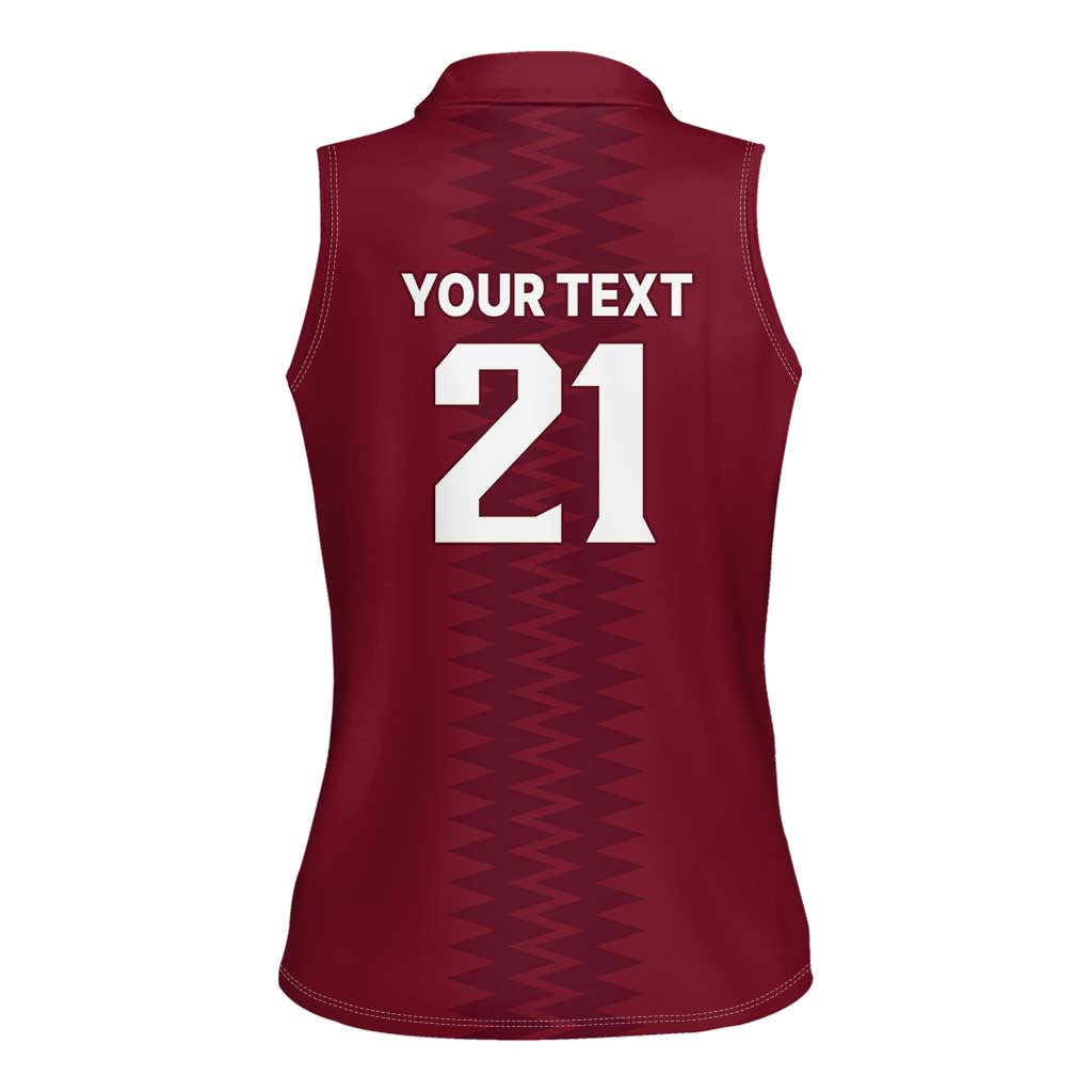 Qatar WC26 Custom Women Sleeveless Polo Shirt Maroon One Zigzag Pattern