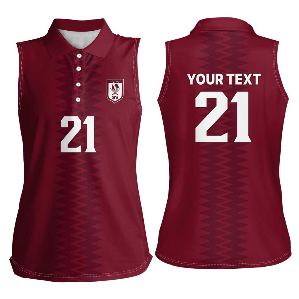 Qatar WC26 Custom Women Sleeveless Polo Shirt Maroon One Zigzag Pattern