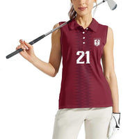 Qatar WC26 Custom Women Sleeveless Polo Shirt Maroon One Zigzag Pattern