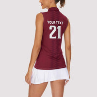 Qatar WC26 Custom Women Sleeveless Polo Shirt Maroon One Zigzag Pattern