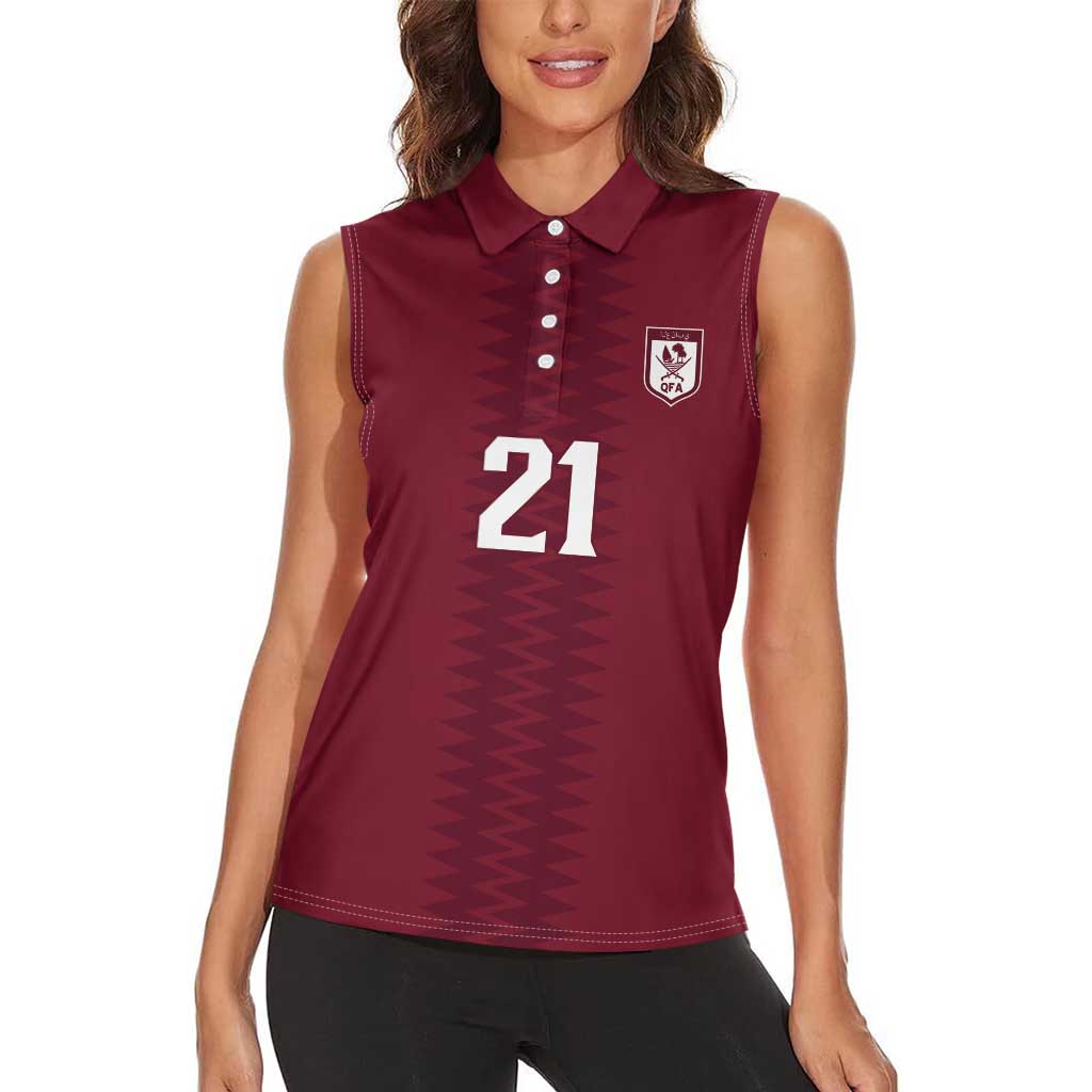 Qatar WC26 Custom Women Sleeveless Polo Shirt Maroon One Zigzag Pattern