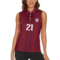 Qatar WC26 Custom Women Sleeveless Polo Shirt Maroon One Zigzag Pattern