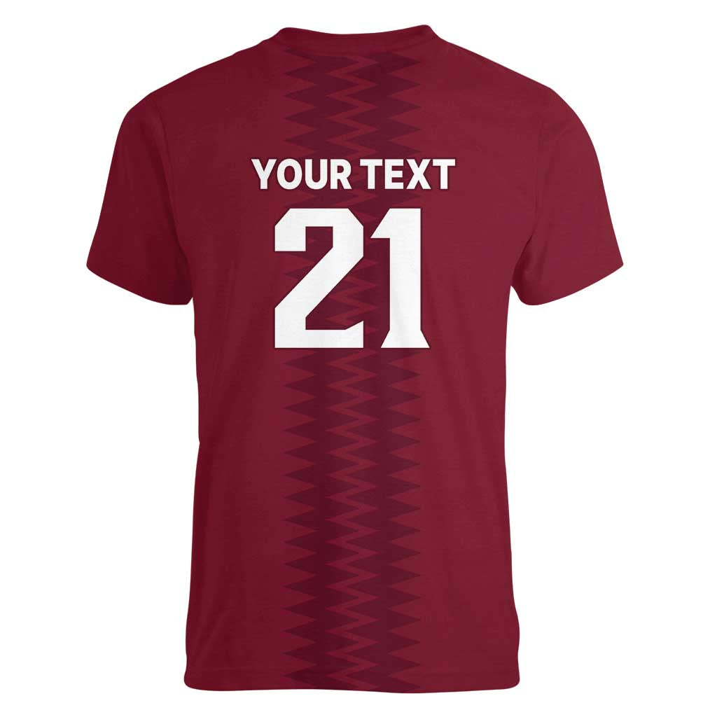 Qatar WC26 Custom Women V-Neck T-Shirt Maroon One Zigzag Pattern