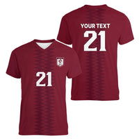 Qatar WC26 Custom Women V-Neck T-Shirt Maroon One Zigzag Pattern