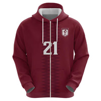 Qatar WC26 Custom Zip Hoodie Maroon One Zigzag Pattern