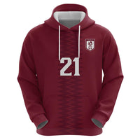Qatar WC26 Custom Zip Hoodie Maroon One Zigzag Pattern