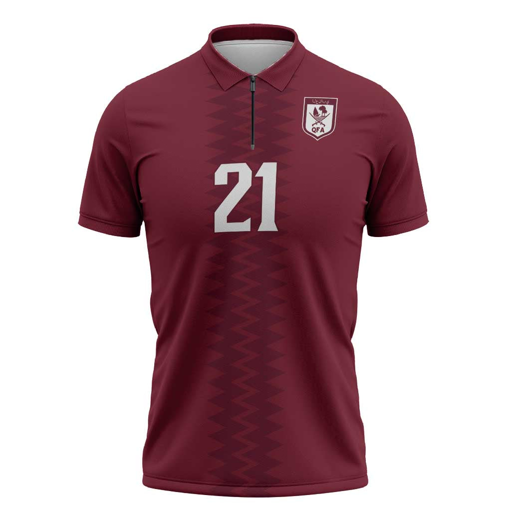 Qatar WC26 Custom Zipper Polo Shirt Maroon One Zigzag Pattern