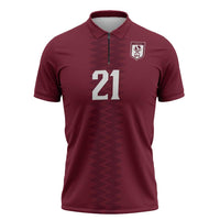 Qatar WC26 Custom Zipper Polo Shirt Maroon One Zigzag Pattern