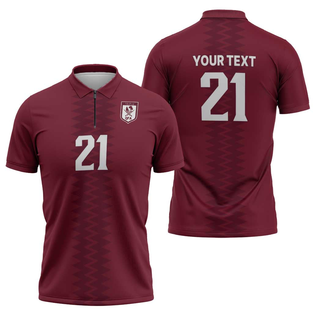 Qatar WC26 Custom Zipper Polo Shirt Maroon One Zigzag Pattern