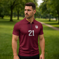 Qatar WC26 Custom Zipper Polo Shirt Maroon One Zigzag Pattern
