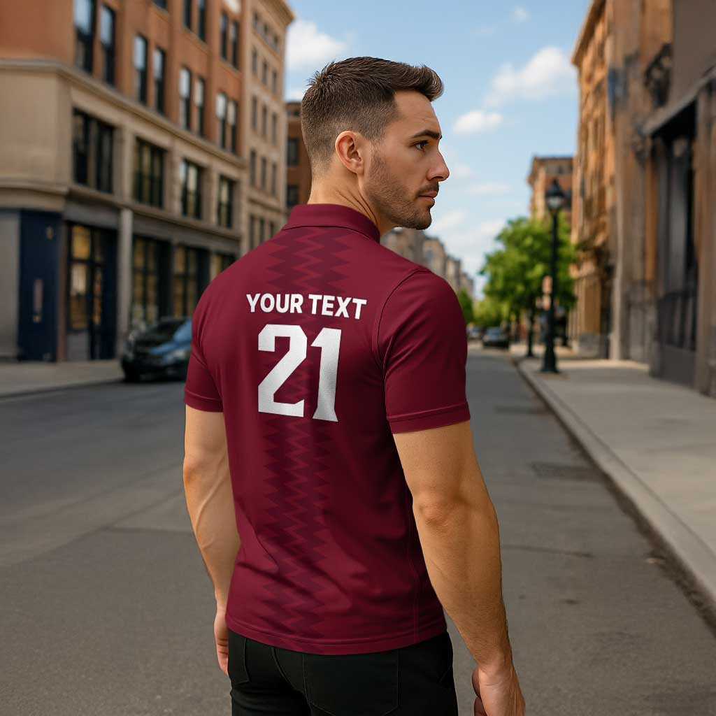 Qatar WC26 Custom Zipper Polo Shirt Maroon One Zigzag Pattern