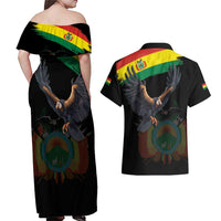Bolivia Andean Condor Couples Matching Off Shoulder Maxi Dress and Hawaiian Shirt Grunge Flag Motif
