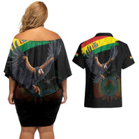 Bolivia Andean Condor Couples Matching Off Shoulder Short Dress and Hawaiian Shirt Grunge Flag Motif