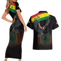 Bolivia Andean Condor Couples Matching Short Sleeve Bodycon Dress and Hawaiian Shirt Grunge Flag Motif