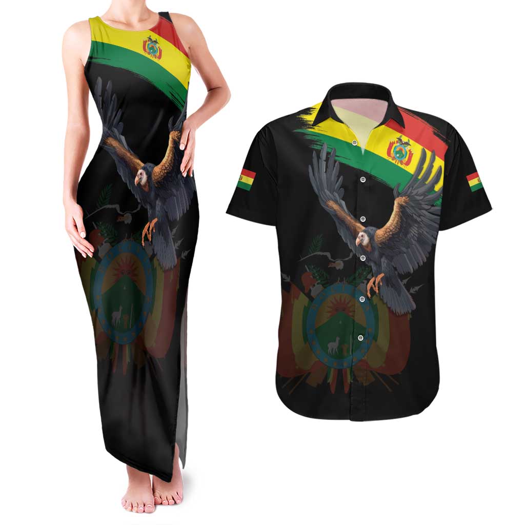Bolivia Andean Condor Couples Matching Tank Maxi Dress and Hawaiian Shirt Grunge Flag Motif