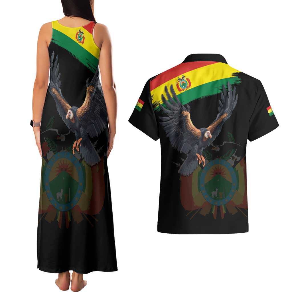 Bolivia Andean Condor Couples Matching Tank Maxi Dress and Hawaiian Shirt Grunge Flag Motif