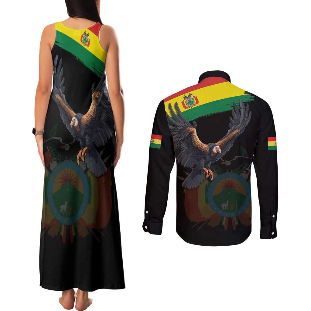 Bolivia Andean Condor Couples Matching Tank Maxi Dress and Long Sleeve Button Shirt Grunge Flag Motif