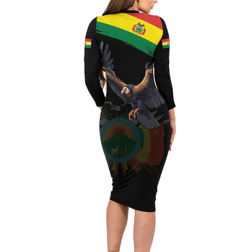 Bolivia Andean Condor Family Matching Long Sleeve Bodycon Dress and Hawaiian Shirt Grunge Flag Motif