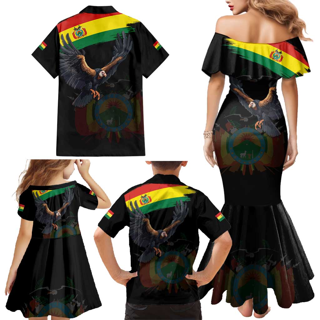Bolivia Andean Condor Family Matching Mermaid Dress and Hawaiian Shirt Grunge Flag Motif