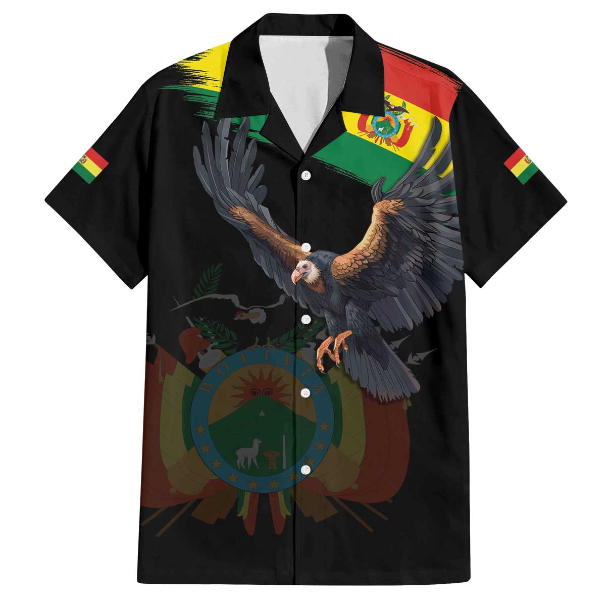 Bolivia Andean Condor Family Matching Off The Shoulder Long Sleeve Dress and Hawaiian Shirt Grunge Flag Motif