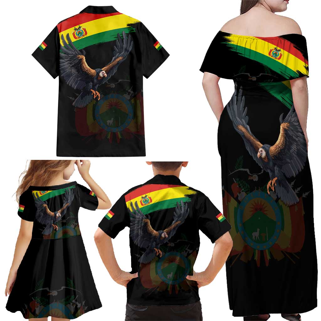 Bolivia Andean Condor Family Matching Off Shoulder Maxi Dress and Hawaiian Shirt Grunge Flag Motif