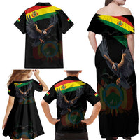 Bolivia Andean Condor Family Matching Off Shoulder Maxi Dress and Hawaiian Shirt Grunge Flag Motif