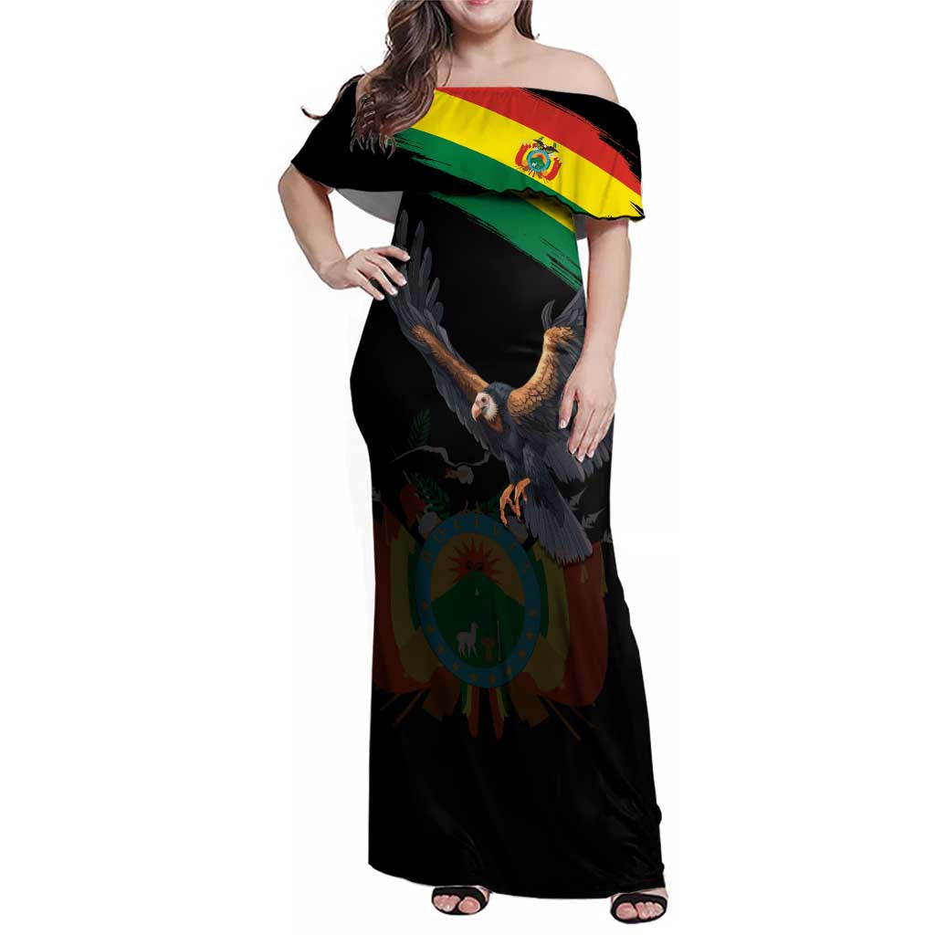 Bolivia Andean Condor Family Matching Off Shoulder Maxi Dress and Hawaiian Shirt Grunge Flag Motif