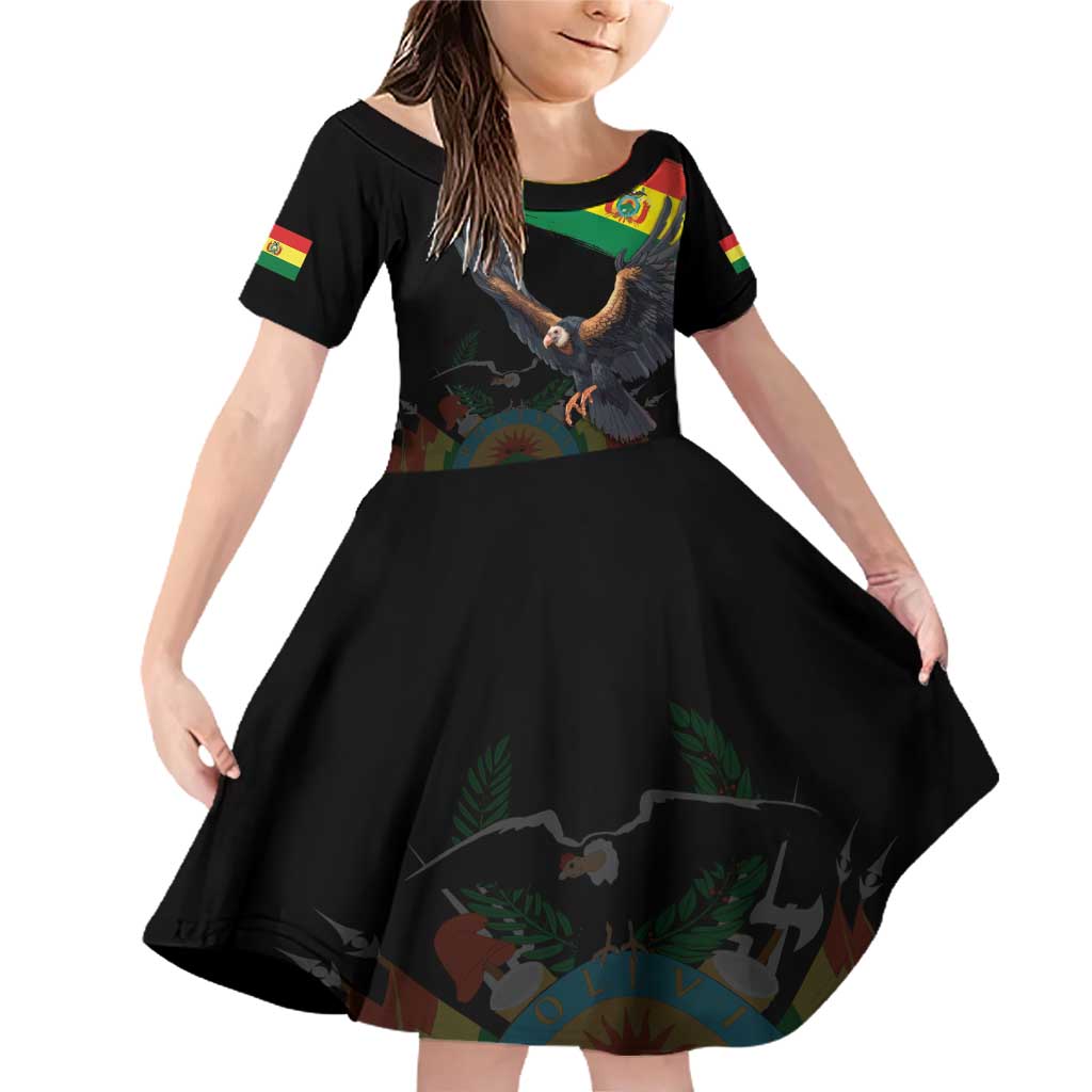 Bolivia Andean Condor Family Matching Off Shoulder Short Dress and Hawaiian Shirt Grunge Flag Motif