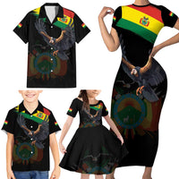 Bolivia Andean Condor Family Matching Short Sleeve Bodycon Dress and Hawaiian Shirt Grunge Flag Motif