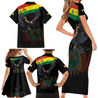 Bolivia Andean Condor Family Matching Short Sleeve Bodycon Dress and Hawaiian Shirt Grunge Flag Motif